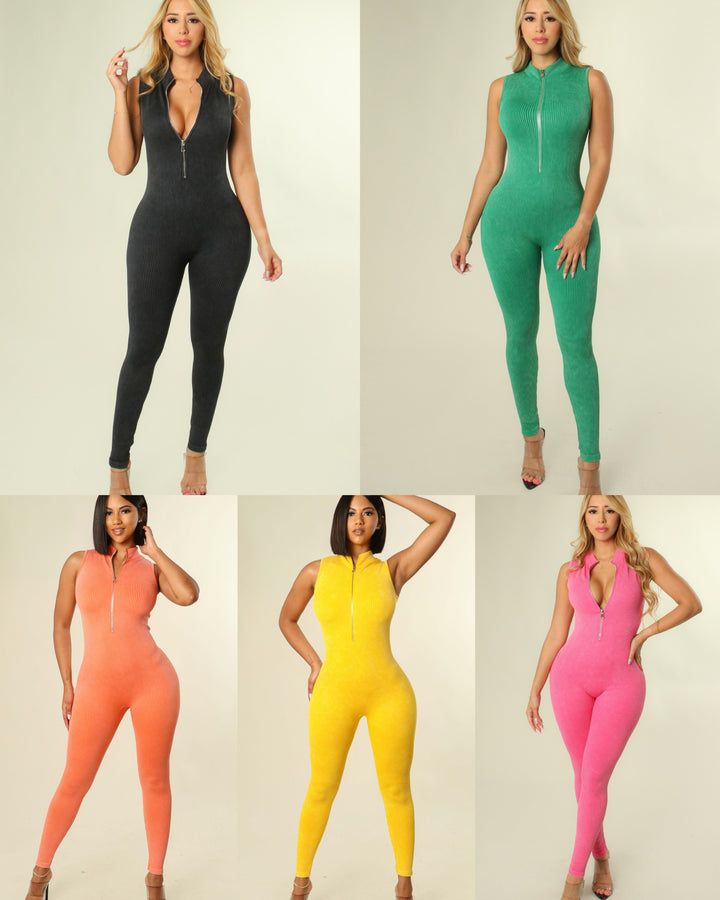 Kimmy Mineral Washed Ribbed Jumpsuit(Yellow)