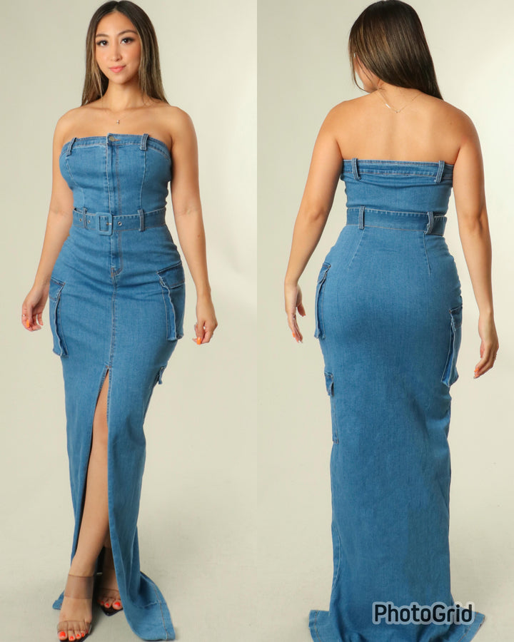 Cargo Maxi Denim Dress