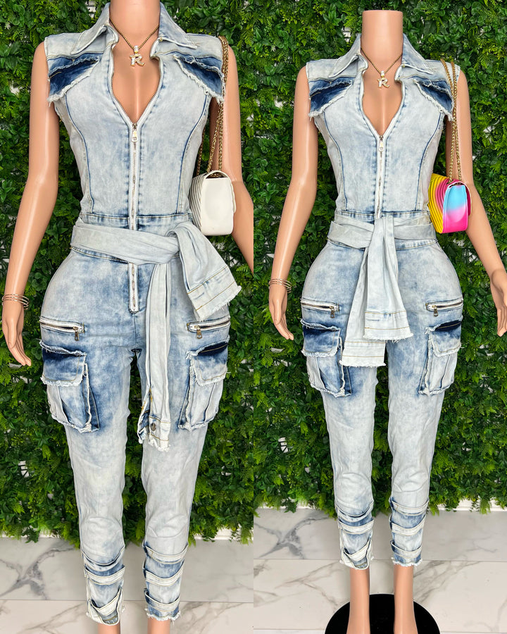 Dixie denim cargo jumpsuit